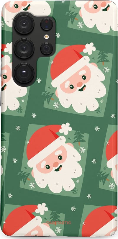 Casetastic hoesje geschikt voor Samsung Galaxy S25 Ultra - Dubbellaagse bescherming - Kerstmannen in het bos - Fashion Case - Donkergroen Wit Terracotta Crème