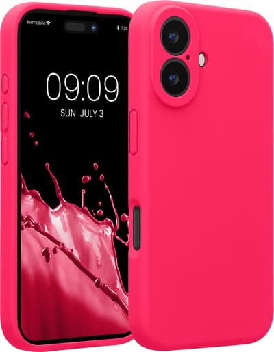 kwmobile telefoonhoesje geschikt voor Apple iPhone 16 - TPU backcover met siliconen coating - Smartphone case in neon roze
