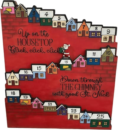Kerst Adventskalender - Houten Kerstman - Feestelijke Decoratie - Uniek Hout Design - 17 x 20 cm - Multicolor