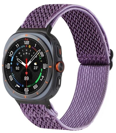 By Qubix - smartwatch bandje - Compatible Samsung bandje - Elastische solo loop nylon bandje - Paars - Geschikt voor Samsung Galaxy Watch 9 (40/44mm) - Watch 8 (40/44mm) - Watch 8 Classic (46mm)
