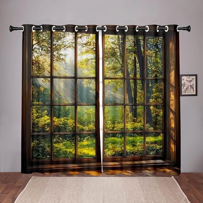 2-delige 3D Tropisch Regenwoud Gordijnen Groen Woud Landschap Thuis Uitzicht Slaapkamer Woonkamer Keuken Decor Gordijnen 50W130H(CM)X2PCS&Hook