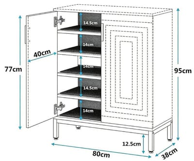 HAUSS SPOLE Schoenenkast - Modern Vrijstaand Opbergkast Met 2 Deuren En 5 Planken - Voor Hal En Slaapkamer - MDF En Metaal - 80x38x95 Cm - Zwart Lichtbruin