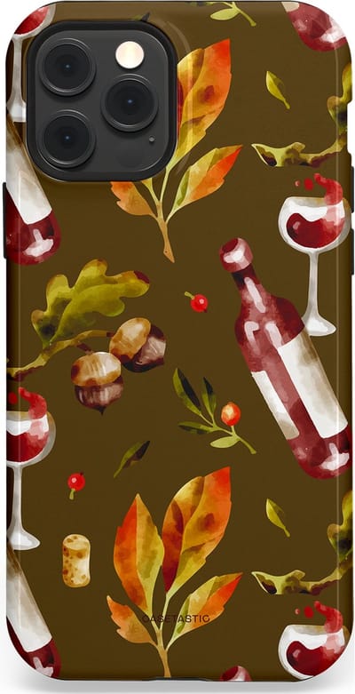 Casetastic Hoesje Geschikt voor Apple iPhone 12/12 Pro Magsafe - Stijlvolle Beschermende Duo-layer Case - Rode Wijn Bladeren