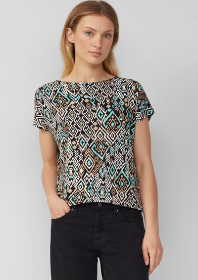 s.Oliver - female - Vloeiend T-shirt van viscosemix met een all-over dessin