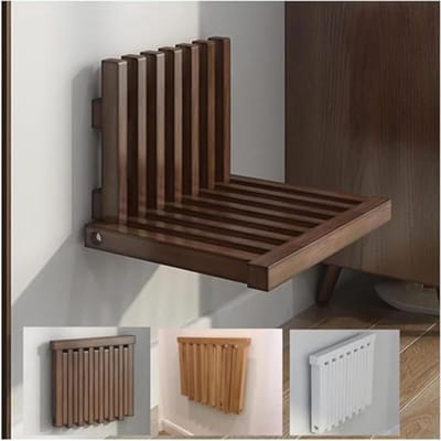 Douchezitje Opklapbaar - Wandkruk Badkamer - Veilig Zitten - Massief Hout - 34x41 cm - Bruin