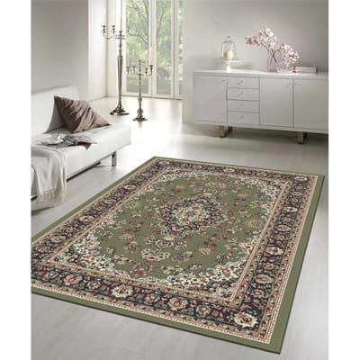 Nain Klassiek Medaillon - Laagpolig Oosters Vloerkleed - Vintage Tapijt - Groen- 140x200 CM