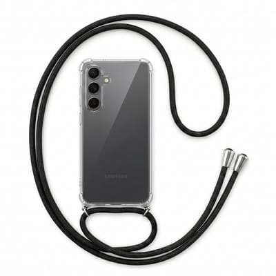 Geschikt voor Samsung Galaxy S24 FE Hoesje met Koord - Transparant - Verstelbaar Nekkoord - Schokbestendig - Zwart