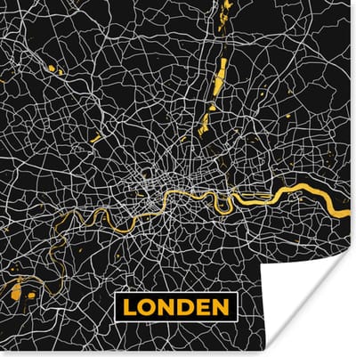 Poster Londen - Stadskaart - Plattegrond - Goud - Kaart - 100x100 cm XXL