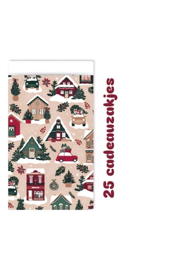 25x Cadeauzakje Kersthuisjes - 12x19cm - kerst