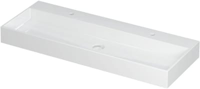 INK United Wastafel Porselein met 2 Kraangaten incl. Porseleinen Click Plug en Verborgen Overloop Systeem - 1200x450x110 mm - Glans Wit