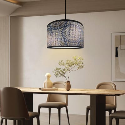 Decoratieve Ronde Lampenkap voor Kroonluchters en Vloerlampen - Unieke Bamboe Lampenkap in Mandarijn Blauw