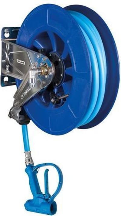 Automatische haspel, slang L. 15 m, sproeier+regelbare straal