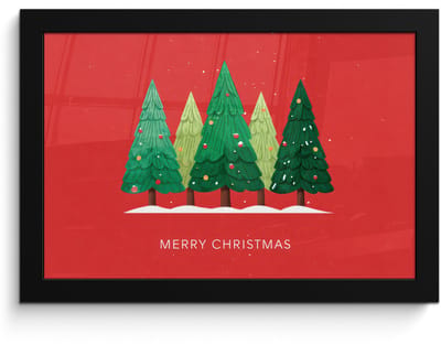 Poster in lijst - Fotolijst 30x20 cm - Posters - Minimalistisch - Kerstbomen - Rood - Sneeuw - Posterlijst zwart - Decoratie - Wanddecoratie woonkamer - Muurdecoratie slaapkamer - Kerstversiering - Kerstdecoratie voor binnen - Kerstmis