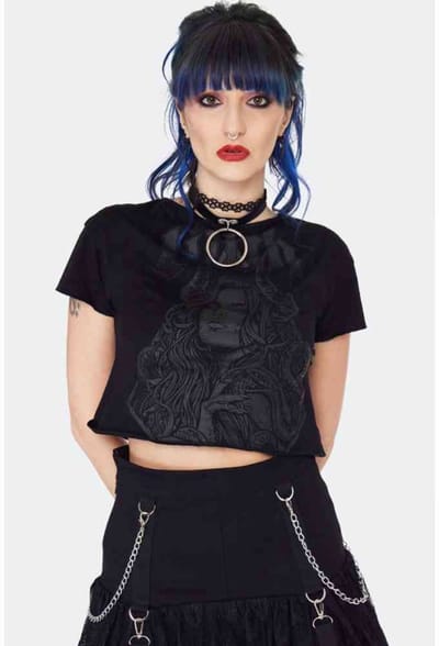 Jawbreaker - Lilith Printed Cropped Crop top - XS - Zwart