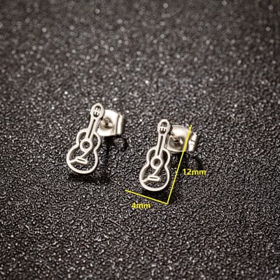 Gading® Dames Oorknoppen met Viool, RVS Oorstekers-4mm-12mm-zilver