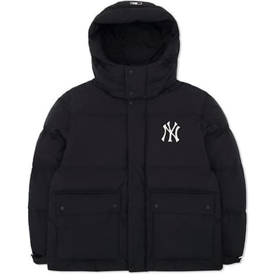 Veste à capuche avec étiquette de couleur unie MLB New York Yankees Manteau d'hiver court unisexe Noir 3ADJEC426-50BKS S black