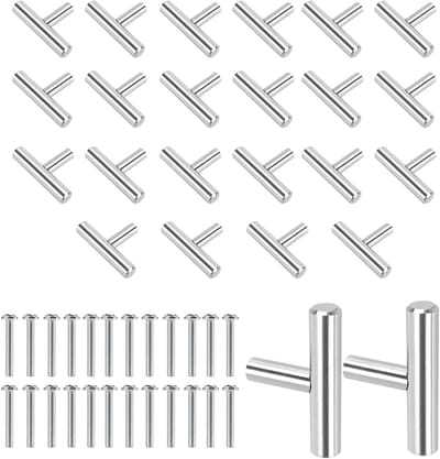 T-Bar Kastgrepen van RVS, 50 x 32 x 10 mm, Zilver, Set van 24, Duurzaam, Modern Design, Eenvoudige Montage