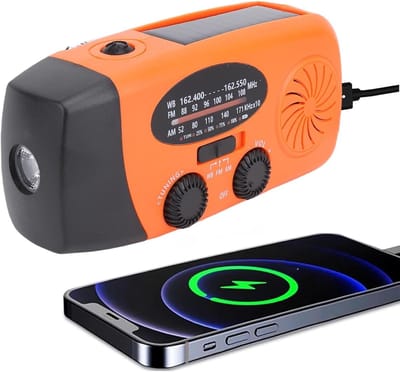 Hand Crank Emergency Radio, AM/FM/NOAA Weather Radio 2000MAH Power Bank Phone Charger met LED -zaklamp en SOS -alarm, Handkast op Zonne -energie voor Kamperen, Noodsituatie (ORANGE)