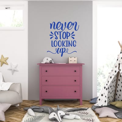 Muursticker - Never Stop Looking Up - 40,6 x 44,1 - Blauw