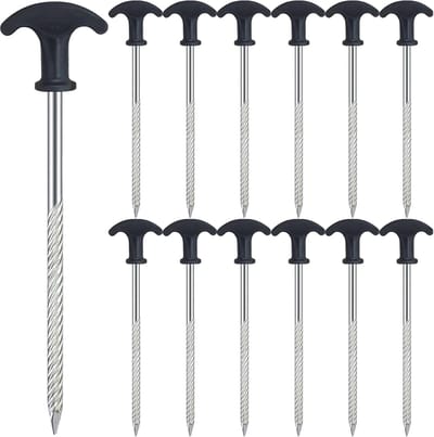 12 stuks zware tentharingen, 8 inch tentharingen, draagbare kampeerharingen voor kampeerpatio's, tuinen, luifels, graslanden en buiten, zwart