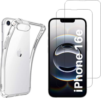Hoesje geschikt voor iPhone 16e backcover Shockproof siliconen Transparant en 2 stuks Screenprotector Gehard Glas