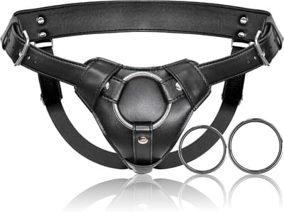 Daity Strap-on Dildo Harnas – Seksspeelgoed voor Volwassenen – Pegging Dildo – Verstelbare Riem voor Taille en Dij van Zacht Nylon en Vegan Leer, met 2 Formaten Metalen O-ringen – Geschikt voor Vaginale en Anale Seks – Zwart
