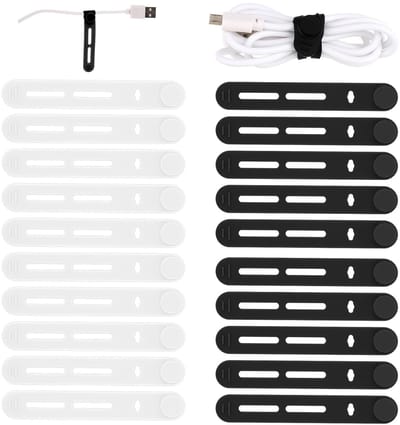 Dailygoods - Herbruikbare kabelbinders - Siliconen koordorganizer - Zwart + wit - Oplaadkabels en oortelefoons - Kabelbeheer - Desk en reisaccessoires