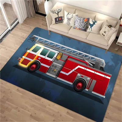 Brandweerwagen Fluit 3D Geprint Tapijt, Woonkamer Slaapkamer Mat Kinderkamer Zacht en Comfortabel Antislip Kleed Kerstcadeau 50x80cm (20x31in)