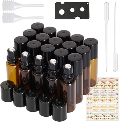 Set van 16 Lege Flessen 5 ml voor Essentiële Olie - Amber Glas, Navulbaar, Perfect voor Parfum en Cosmetica