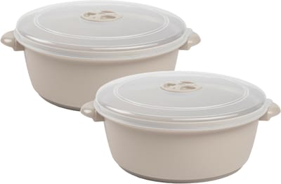 Plasticforte Magnetronschaal met deksel/ventiel - 2x - 2L - beige - kunststof - BPA vrij