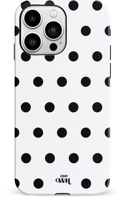 xoxo Wildhearts Polka Dots (Wit) - Double Layer - Hoesje geschikt voor iPhone 13 Pro hoesje - Hard case met stippen patroon - Beschermhoes - shockproof case - Stippatroon - Wit / Zwart