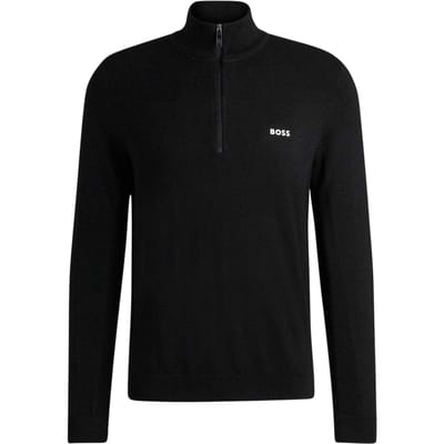 Boss Heren Zip Necker Regular Trui (Zwart)