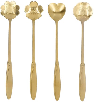 Dailygoods- Koffielepels Set 4 Stuks - Roestvrij Staal - Ergonomische Handgreep - 18 cm - Bloemvorm - Geschikt voor Koffie/Dessert - Theelepels