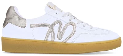 Manfield - Dames - Witte leren sneakers met metallic details - Maat 36