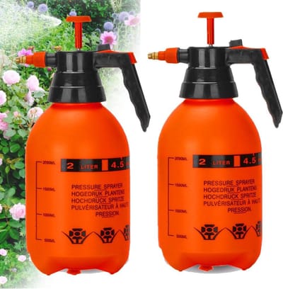 KZQ 2-pack Spuitfles - Handsproeier met druksysteem - Tuinsproeier met druksysteem - 2 liter - met verstelbare messing sproeikop - geschikt voor het besproeien van planten - oranje