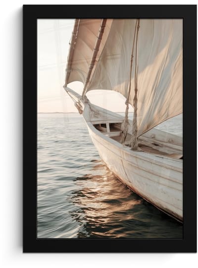 Poster in lijst - Fotolijst 20x30 cm - Posters - Zeilboot - Zee - Beige - Zon - Posterlijst zwart - Decoratie - Wanddecoratie woonkamer - Muurdecoratie slaapkamer