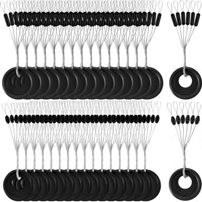 600 stuks - Dobbers - Visdobbers - Dobberstoppers - Dobberstoppers voor het vissen - Rubberen dobberstoppers - 6-in-1 zwarte dobberstoppers - Olijfvormige siliconen lijnassemblages - Olijfvormig - Cilindrisch - Geschikt voor zout- en zoetwater - M