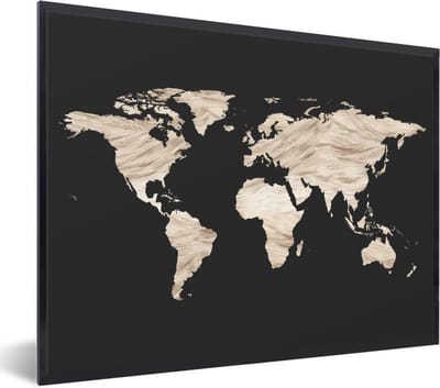Poster in lijst - Fotolijst 40x30 cm - Posters - Wereldkaart - Beige - Zwart - Posterlijst zwart - Decoratie - Wanddecoratie woonkamer - Muurdecoratie slaapkamer