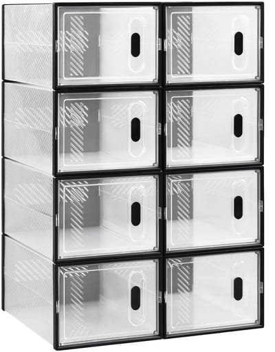 LabelOne Schoenenkast - Schoenenrek - Schoenen Opbergsysteem - Opbergdozen - 8 vakken - 50 x 35.5 x 75 cm - transparant/zwart
