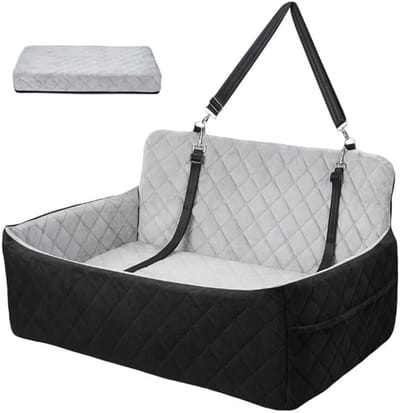 Hondenautostoel - Voor Middelgrote en Grote Honden - Traagschuim Hondenmand Auto - Wasbaar - Tot 25 kg - Grijs