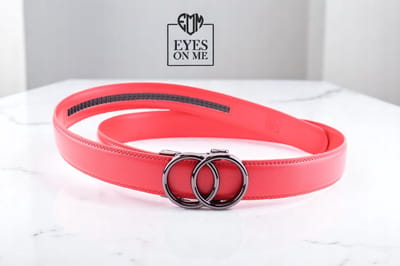 Rode lederen riem zonder gaatjes met automatische gesp voor heren ( Model L182 )
