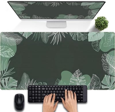 Bureaumat met Plantenprint - Deskmat Muismat - Bureau Decoratie - Rand Stiksel Antislip - 80 x 40 cm - Groen