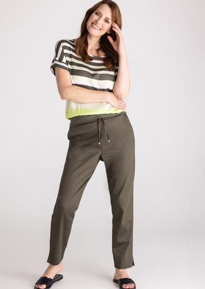 Blouseshirt met blokstrepen - kaki / gebroken wit / lichtgroen - Gr. 38 van Goldner Fashion