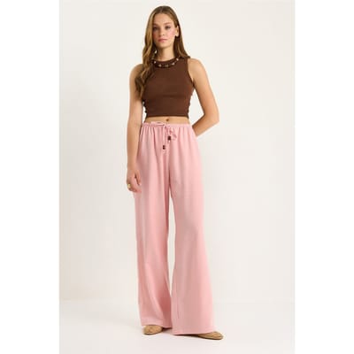 Hoge Taille Wijde Pantalon met Touwtjes