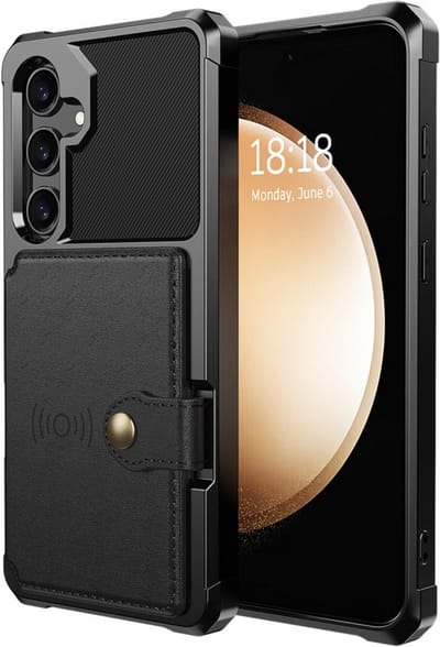 YPCd Hardcase Kaarthouder Hoesje – Geschikt voor Samsung Galaxy A55 – Shockproof Backcover met Pasjesvak en Drukknop – Magneet voor Autohouder – Zwart
