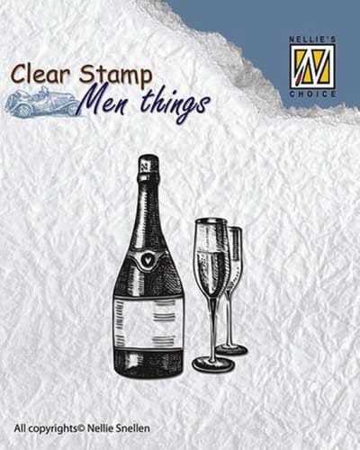 CSMT003 Wine Clearstamp stempel Nellie Snellen Men things mannen - champagne fles wijn - glazen - proost - happy new year