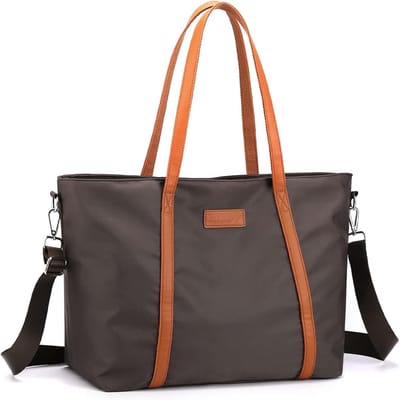 Laptop Tas Vrouwen - Schoudertas Laptoptas - Zakelijk Gebruik - Waterdicht Nylon Materiaal - Past 15.6 Inch Laptop - Koffie