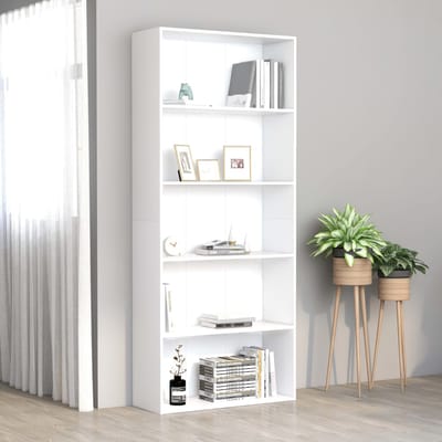 vidaXL - Boekenkast - met - 5 - schappen - 80x30x189 - cm - bewerkt - hout - wit