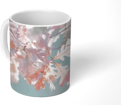 Mok - Koffiemok - Eikenbladeren - Takken - Roze - Mokken - 350 ML - Beker - Koffiemokken - Theemok