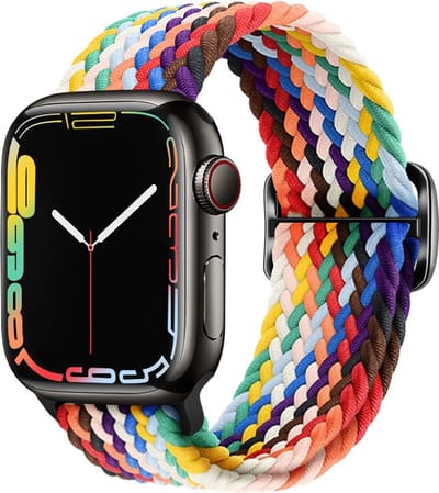 Nylon bandje - geschikt voor Apple Watch 1/2/3/4/5/6/7/8/9/10/11/ SE (1,2,3) met maat 38 mm / 40 mm / 41 mm en 42 mm (Watch 10/11) - regenboog